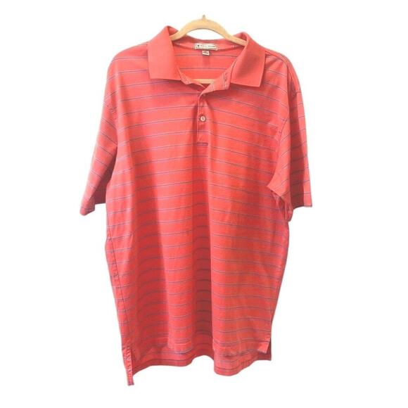 Peter Millar Men's Size XL Cotton Golf Polo Coral with Blue Stripes - Picture 1 of 6